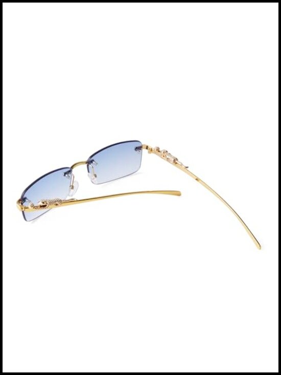 Rimless Rectangle Sunglasses with HD UV400 Protection - Trendy Gold Metal Frame